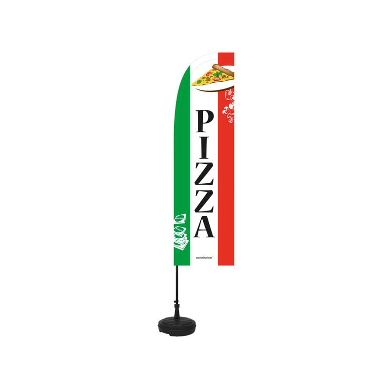 Drapeau 'pizza' de dimensions 263 x 75 cm avec kit socle plastique et mât