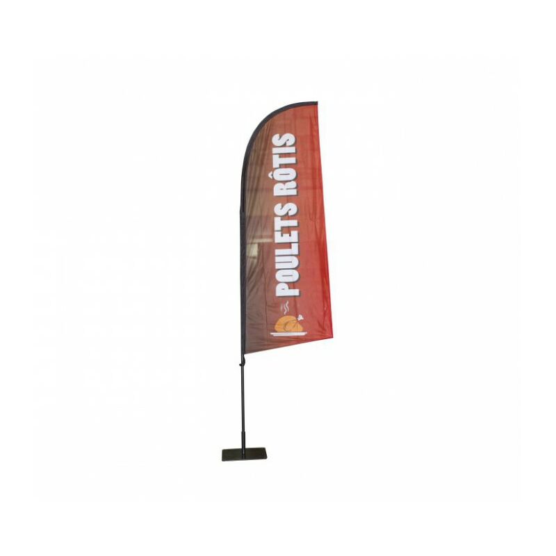 Interface Plv - Drapeau poulets rotis de dimensions 225 x 85 cm avec Kit complet mât, platine et bouée