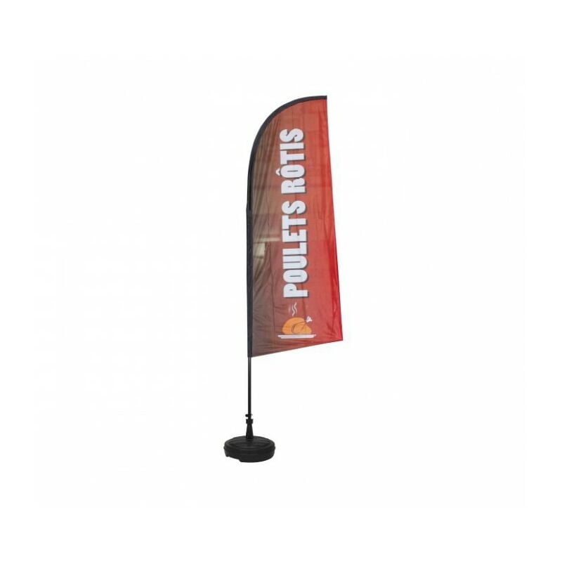 Interface Plv - Drapeau poulets rotis de dimensions 225 x 85 cm avec son kit socle plastique et mât