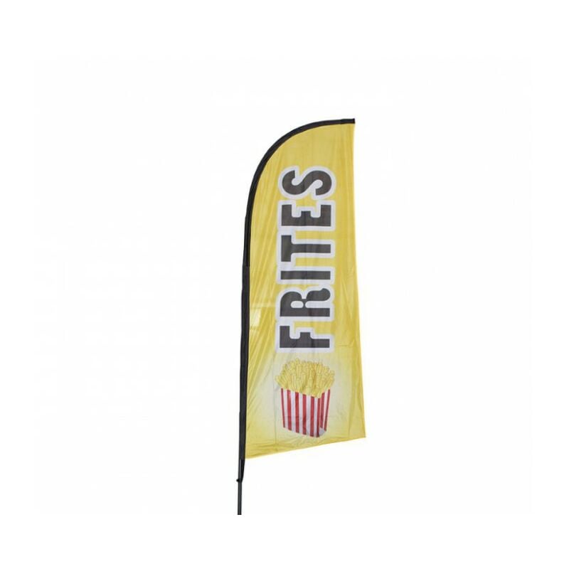 Interface Plv - Drapeau publicitaire frites (jaune) de dimensions 225 x 85 cm avec mât