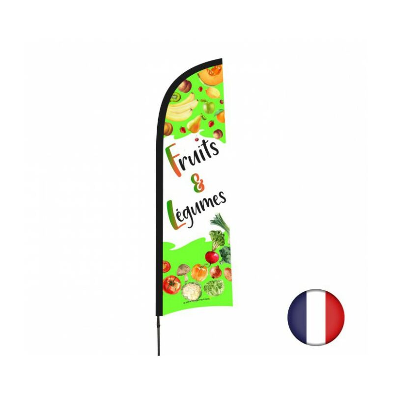 Drapeau publicitaire Fruits & Légumes de dimensions 230 x 70 cm avec mât - Multicolour