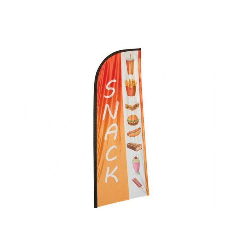 Interface Plv - Drapeau publicitaire new snack de dimensions 270 x 100 cm avec mât