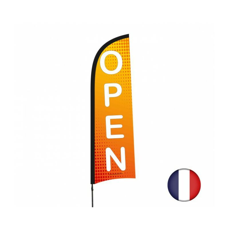 Drapeau publicitaire open de dimensions 230 x 70 cm avec mât - Multicolour