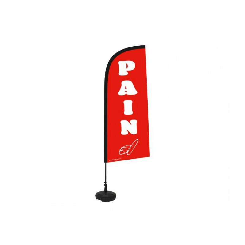 Interface Plv - Drapeau publicitaire pain de dimensions 225 x 85 cm avec Kit mât et socle plastique