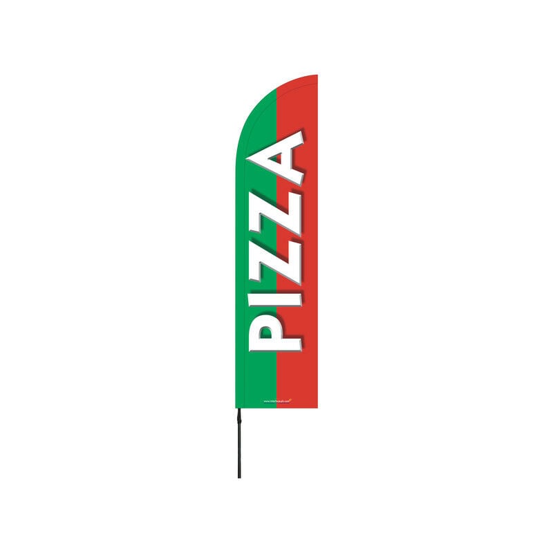 Interface Plv - Drapeau publicitaire 'pizza' de dimensions 255 x 60 cm avec mât