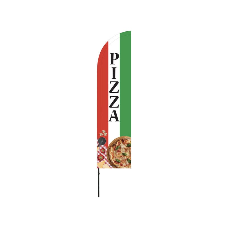 Drapeau publicitaire 'pizza' de dimensions 255 x 60 cm avec mât - Multicolour