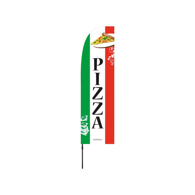 Interface Plv - Drapeau publicitaire 'pizza' de dimensions 263 x 75 cm avec mât