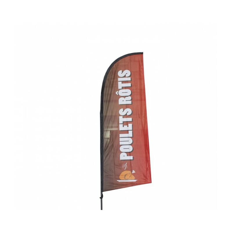 Interface Plv - Drapeau publicitaire poulets rotis de dimensions 225 x 85 cm avec mât