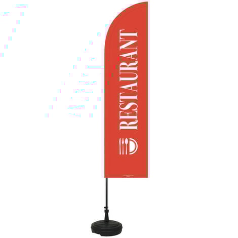 INTERFACE PLV Drapeau publicitaire "RESTAURANT" de dimensions 255 x 60 cm avec Kit mât et socle plastique