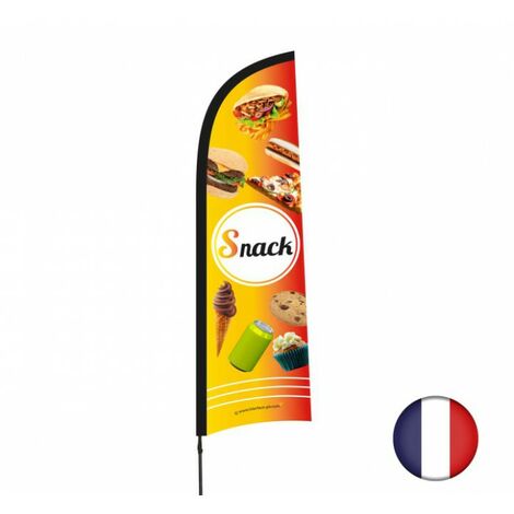 Drapeau publicitaire Snack de dimensions 230 x 70 cm avec mât