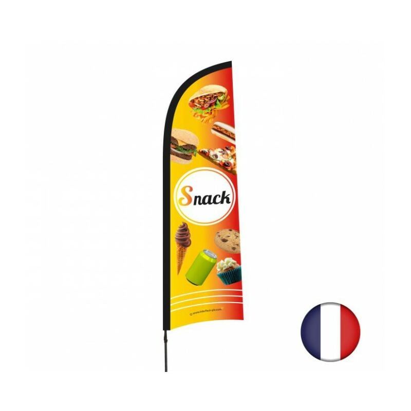 Drapeau publicitaire Snack de dimensions 230 x 70 cm avec mât - Multicolour