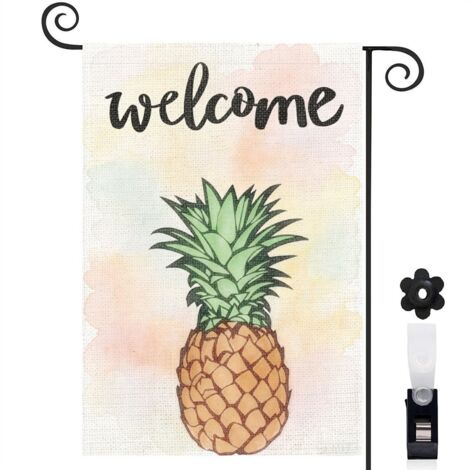 Drapeau vertical ananas et toile de jute 30 x 45 cm décoration jardin d'été