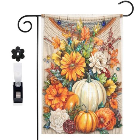 Drapeau vertical arrosoir en métal et citrouilles 30 x 45 cm décoration jardin d'automne