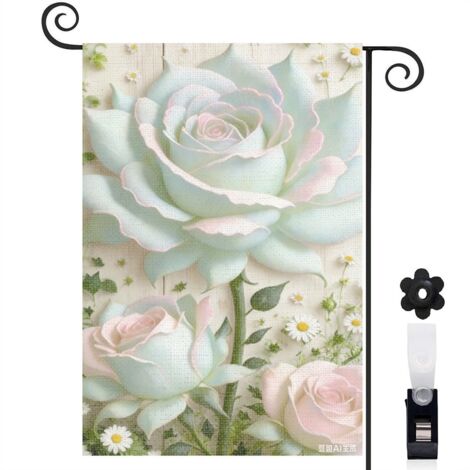 Drapeau vertical jardin enchanteur et rose magique 30 x 45 cm décoration saisonnière cour