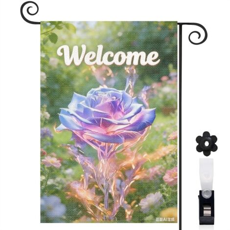 Drapeau vertical rose bleue violette et style enchanteur 30 x 45 cm décoration saisonnière extérieure