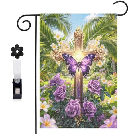 Drapeau vertical style enchanteur et papillon violet 30 x 45 cm décoration saisonnière cour
