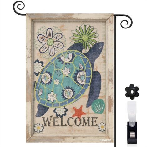 Drapeau vertical tortue et lavande pour le jardin d'été 30 x 45 cm décoration extérieure