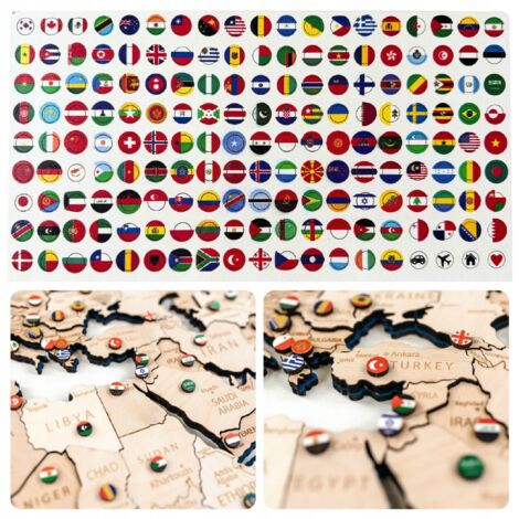 Drapeaux en bois pour cartes du monde, 168 pièces, diamètre 10 mm, avec épingles et ruban adhésif double face