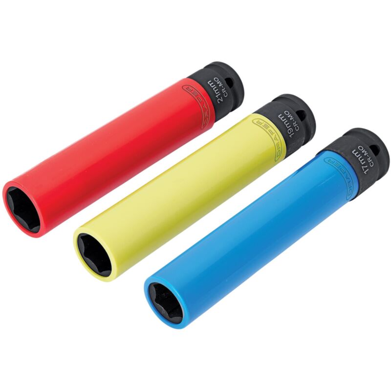 Draper 07121 Extra Long Alloy Wheel Nut Socket Set, 1/2"" Sq. Dr. 150mm (3 Piece)