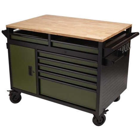 Draper 08269 BUNKER 14 Drawer Multi-Functional Workbench Roller Tool Cabinet, 48"", Green