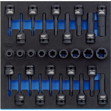 Draper 1/2" Sq. Dr. Impact TX-STAR&174 and Hex Socket Set in 1/2 Drawer EVA Insert Tray (28 Piece) (63490)