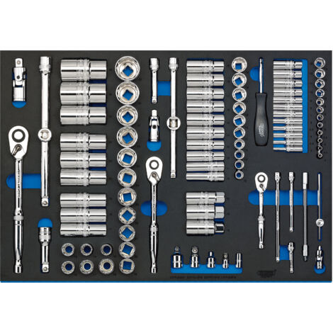 Draper 1/4", 3/8", and 1/2" Socket Set in Full Plus Drawer EVA Insert Tray (96 Piece) (63539)
