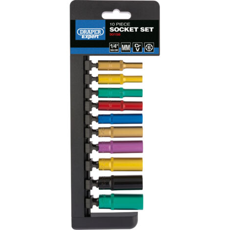Draper 1/4" Sq. Dr. Metric Coloured Deep Socket Set (10 Piece) (50158)