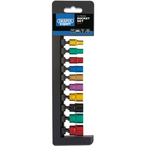 Draper 1/4" Sq. Dr. Metric Coloured Socket Set (10 Piece) (50151)