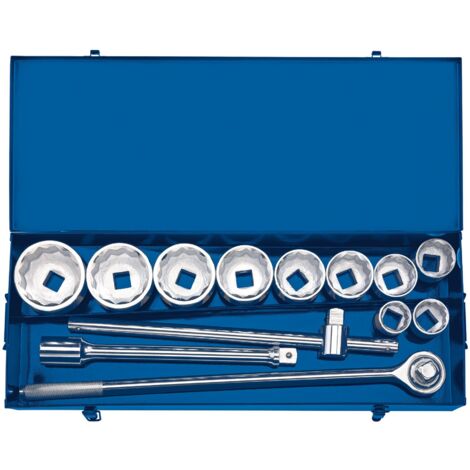 Draper 1-Inch Square Drive Metric and Standard Bi-Hexagon Socket Set, 13-Piece in Metal Case