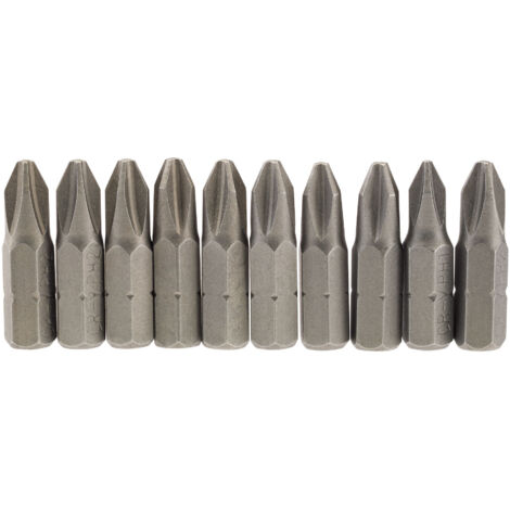 Draper 10-Piece 25mm No.2 Cross Slot (Phillips) Insert Bits with 1/4" Hex Shank