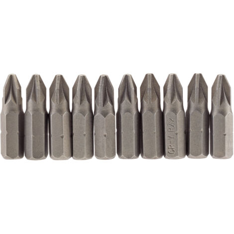 Draper 10-Piece 25mm No.2 Phillips Pozidriv PZ Type Insert Bits with 1/4" Hex Shank