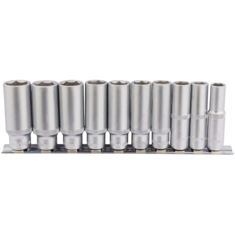 Draper 10-Piece 3/8" Drive Deep Socket Set with Metal Rail in Metric Sizes