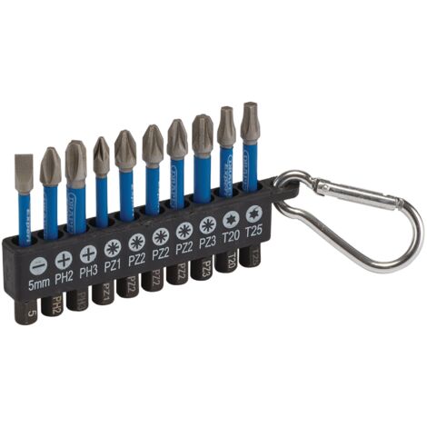 Draper 10-Piece Impact Screwdriver Bit Set with 50mm Length and 1/4" Hex Shank