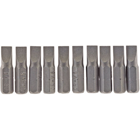 Draper 10-Piece Set of 25mm Plain Slot E-Shank Insert Bits with 6.0mm P-Slot for Precision Drilling and Fastening