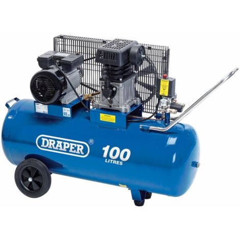 Draper 100L Belt-Driven Electric Air Compressor with 2.2kW (3HP) Motor, Oil-Lubricated, 8.1 CFM, 230V