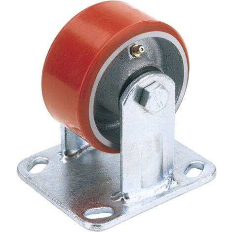 Draper 100mm Dia. Fixed Plate Fixing Heavy Duty Polyurethane Wheel - S.W.L. 250Kg (65525)