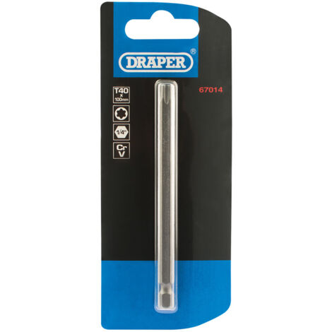 Draper 100mm T40 Torx Screwdriver Bit with 1/4" Hex Shank – TX-STAR® E Insert Bit, Model 67014