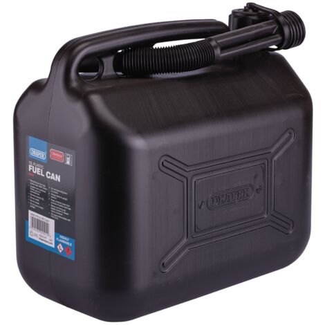 Draper 10L Black Plastic Fuel Can with Secure Cap and Durable Design