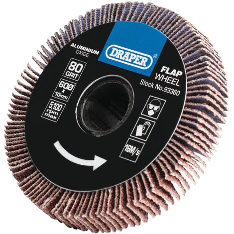 Draper 10x60mm Aluminium Oxide Flap Wheel – 80 Grit, Model 93360 for Grinding and Finishing Applications