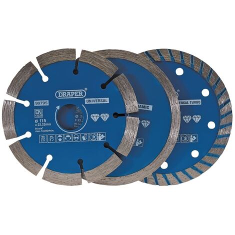 Draper 115mm (4.5-inch) Diamond Blade Set – 3-Piece Cutting Tool Kit for Masonry, Tile, and Stone Applications