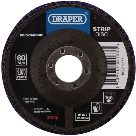Draper 115mm Purple Polycrystalline Carbide Strip Disc with 22.23mm Arbor, 180 Grit for Metal Grinding and Surface Finishing
