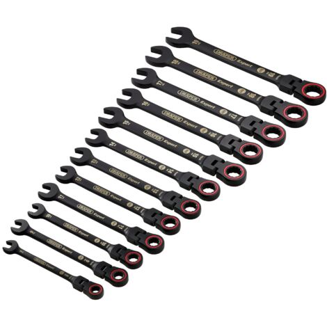 Draper 12-Piece Hi-Torq® Metric Flexible Head Ratchet Spanner Set with Black Finish