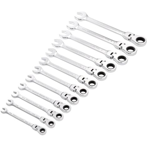 Draper 12-Piece Hi-Torq® Metric Flexible Head Ratchet Spanner Set with Combination Wrenches (Model 27733)