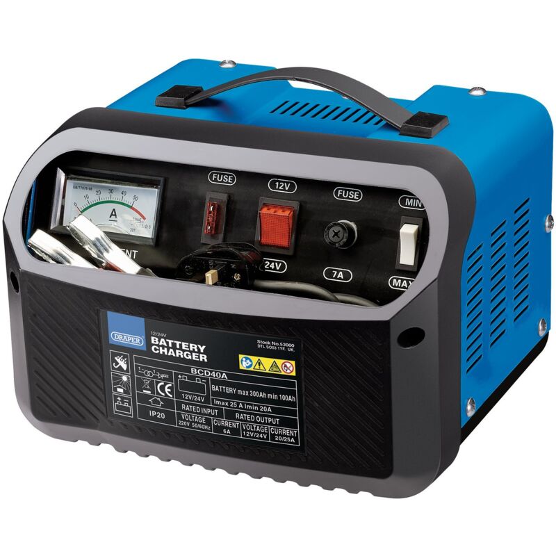 Draper Battery Charger 20-25 Amp 12v 24v Car Van Vehicle Booster 100-300ah 53000