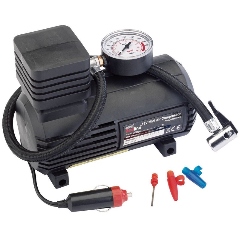Draper - 12V Mini Analogue Air Compressor 250PSI Max - 81023