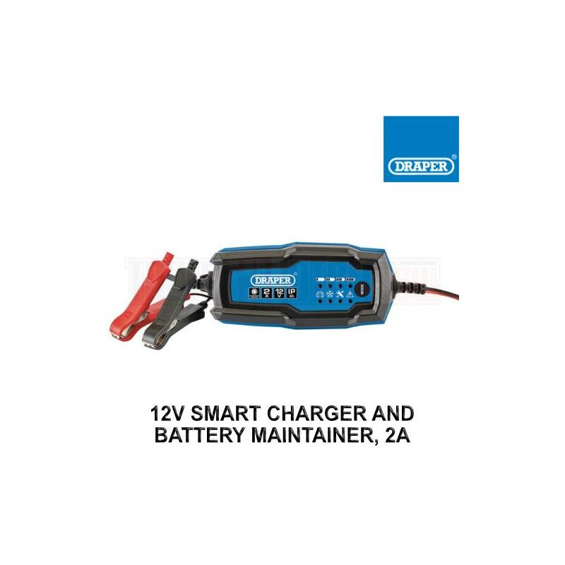 Draper - 12V Smart Charger and Battery Maintainer, 2A, Blue and Black 53488