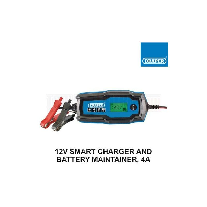 Draper - 6V/12V Smart Charger and Battery Maintainer, 4A, Blue and Black 53489