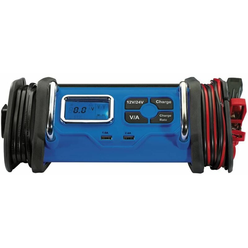 Draper 16A 12V/24V Battery Charger - Blue & Black