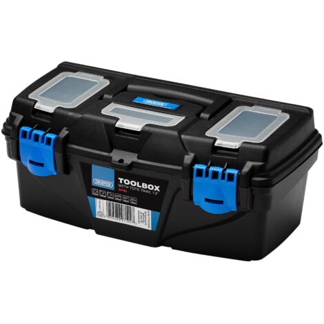 Draper 13-Inch Plastic Toolbox with Removable Tote Tray and Storage Compartments