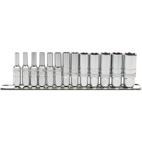 Draper 13-Piece Deep Metric Socket Set with 1/4" Square Drive on Metal Rail